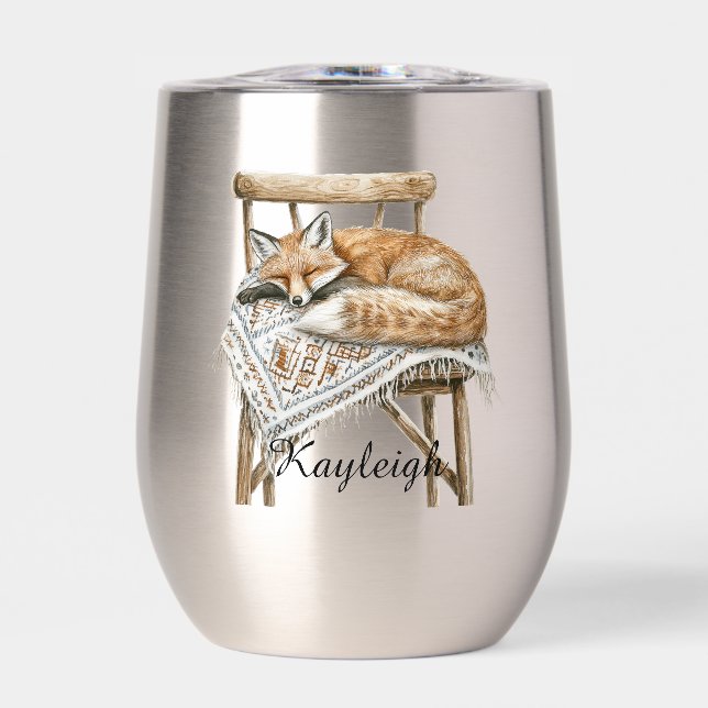 Fox in Chair Christmas Thermal Wine Tumbler (Front)