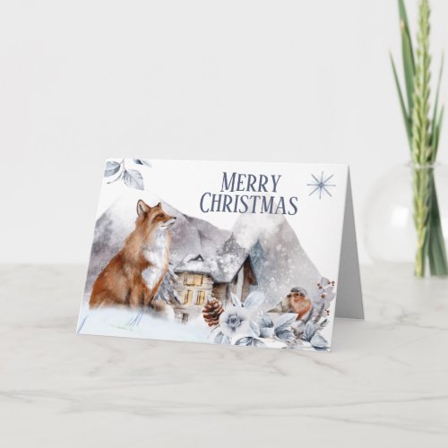 Fox in country forest log cabin bird DIY wishes  Card