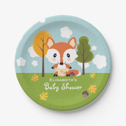 Fox in Diapers Baby Shower Paper Plates