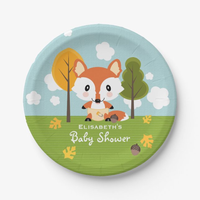 Fox in Diapers Baby Shower Paper Plates (Front)
