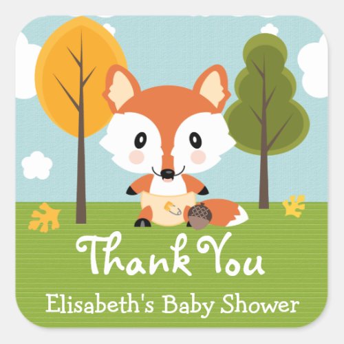 FOX IN DIAPERS BABY SHOWER THANK YOU SQUARE STICKER