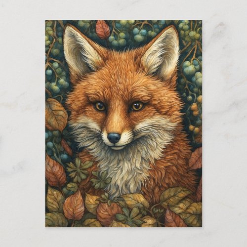 Fox in Dreamy and Whimsical Autumn Forest Holiday Postcard