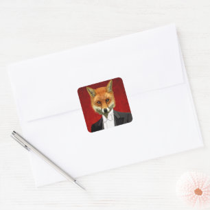 Fox In Evening Suit, Portrait Square Sticker