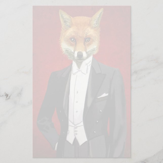 Fox In Evening Suit, Portrait Stationery (Front)