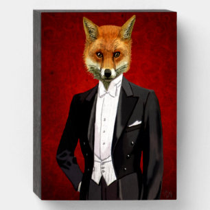 Fox In Evening Suit, Portrait Wooden Box Sign
