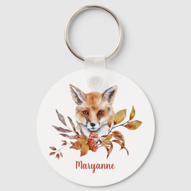 Fox in Fall / Autumn Leaves Keychain (Front)