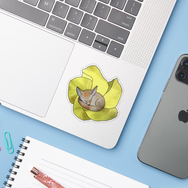 fox in flower sticker (Laptop w/ iPhone)
