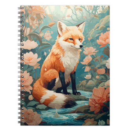 Fox In Forest Beautiful Floral Fox Notebook