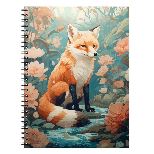 Fox In Forest Beautiful Floral Fox Notebook (Front)