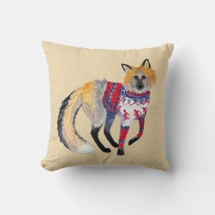 Fox in Knit Sweater Throw Pillow