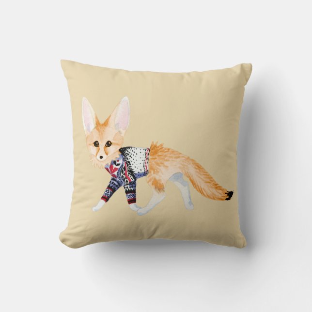 Fox in Knit Sweater Throw Pillow (Front)