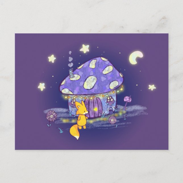 Fox in Lunar Mushroom House Postcard (Front)