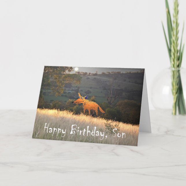 Fox in Moonlight, Happy Birthday Son, humor. Card (Front)
