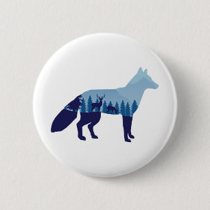 Fox In Mountain Forest T-Shirt Trucker Hat Button