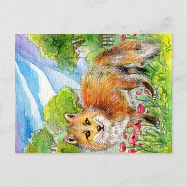 Fox in Poppy Field Postcard (Front)