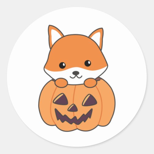 Fox In Pumpkin Sweet Foxes Happy Halloween Classic Classic Round Sticker