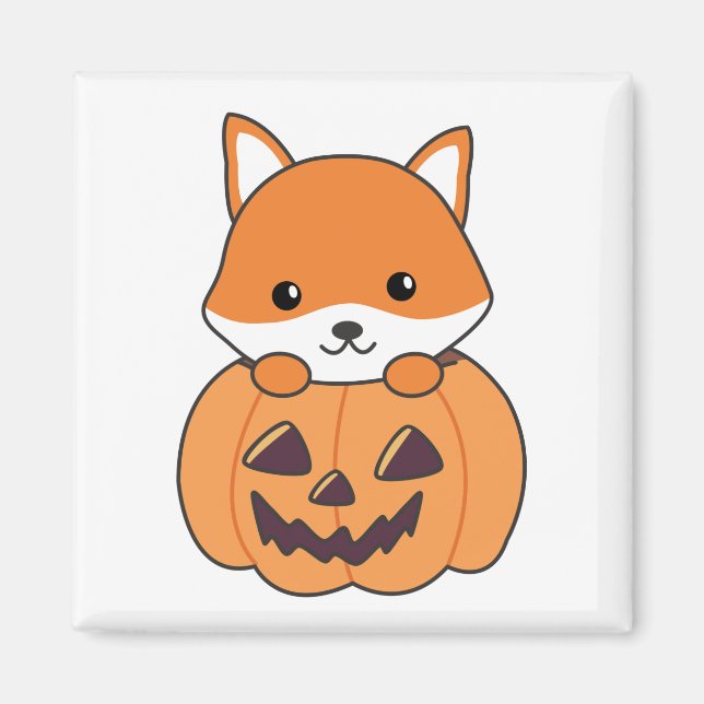 Fox In Pumpkin Sweet Foxes Happy Halloween Magnet (Front)
