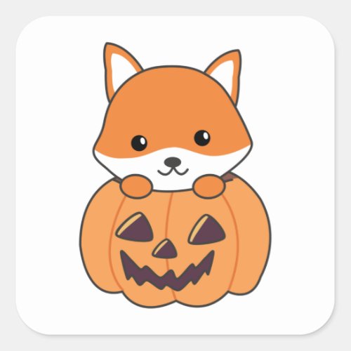 Fox In Pumpkin Sweet Foxes Happy Halloween Square  Square Sticker