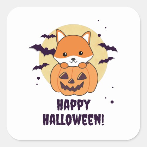 Fox In Pumpkin Sweet Foxes Happy Halloween Square Sticker