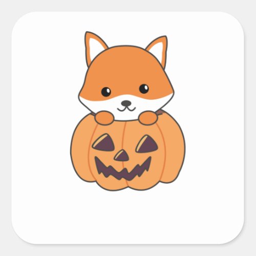 Fox In Pumpkin Sweet Foxes Happy Halloween Square Sticker