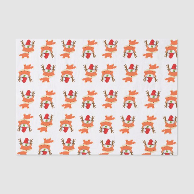 Fox In Reindeer Santa Hat Pattern First Christmas Tissue Paper (Front)