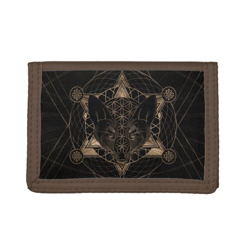 Fox in Sacred Geometry  _ Black and Gold Trifold Wallet