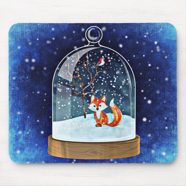 Fox in Snow Globe Mousepad (Front)