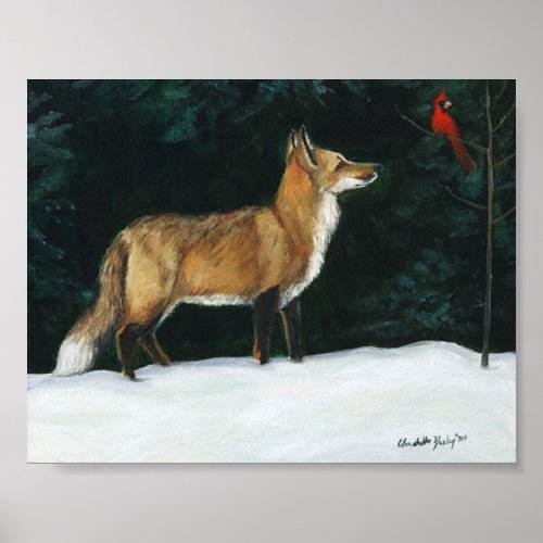 Fox in Snow Wildlife Art Reproduction Poster