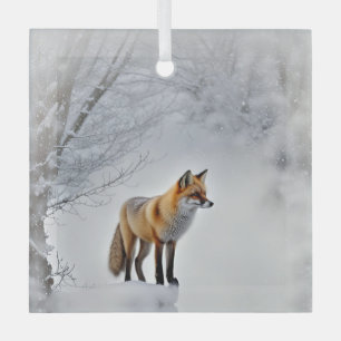 Fox in Snow Wildlife Beautiful Christmas Glass Ornament
