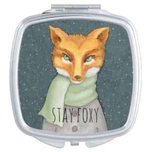 Fox in Snowfall Watercolor Illustration Makeup Mirror
