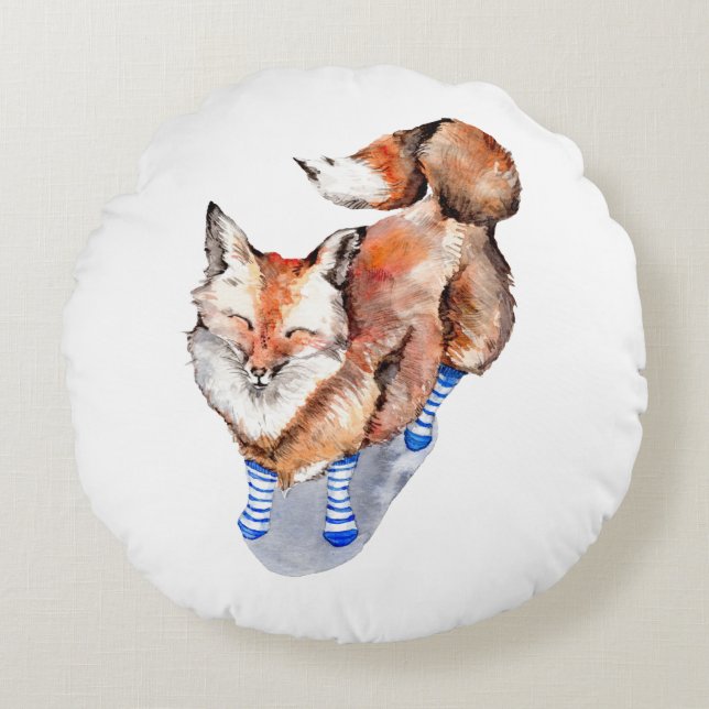Fox in Socks Round Pillow (Front)