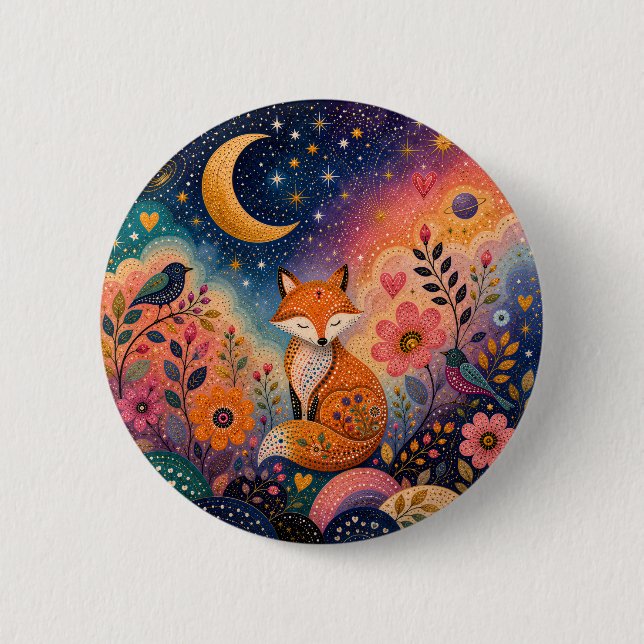 Fox in Star Garden Button (Front)