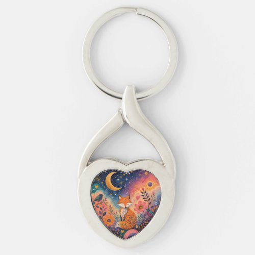 Fox in Starry Garden Keychain