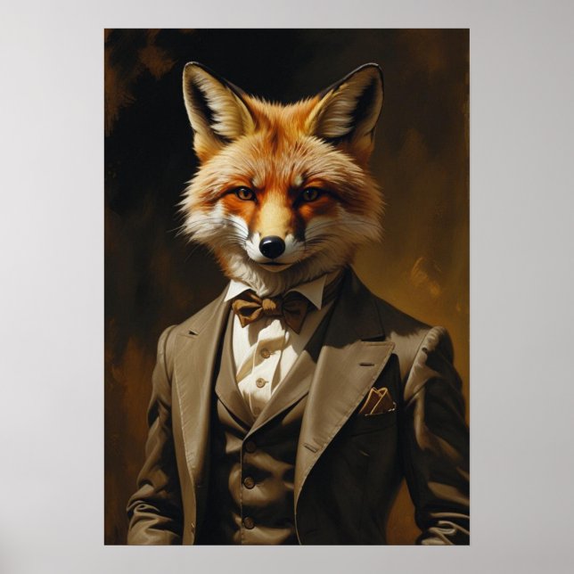 Fox in Suit Art Print Funny Animal Wall Poster (Front)