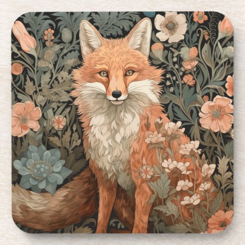 Fox in the Autumn Garden  Beverage Coaster