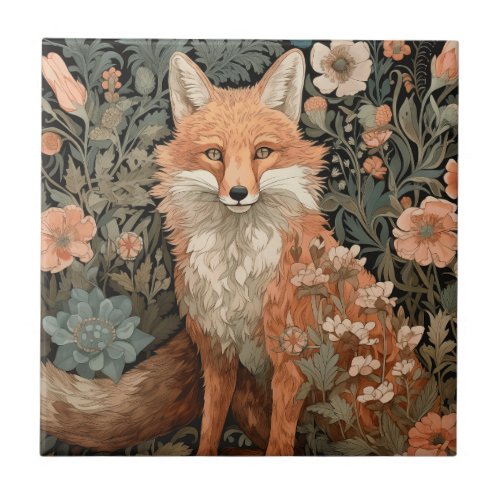 Fox in the Autumn Garden  Ceramic Tile