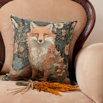 Fox In The Autumn Garden  Throw Pillow by AntiqueImages at Zazzle