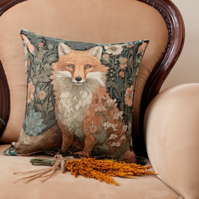 Fox in the Autumn Garden  Throw Pillow
