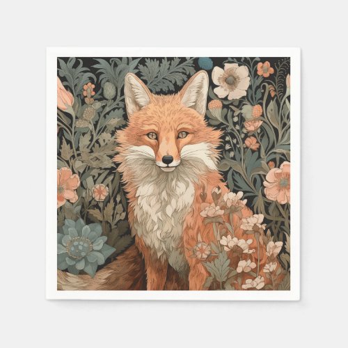 Fox in the Autumn Garden William Morris Style Napkins