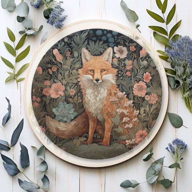 Fox in the Autumn Garden William Morris Style Paper Plates (Creator Uploaded)