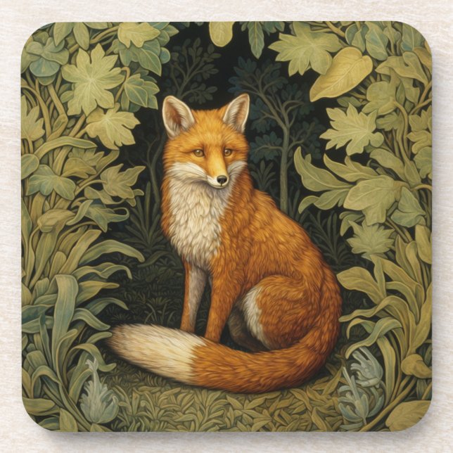 Fox in the forest, Art nouveau style Beverage Coaster (Front)