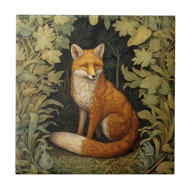 Fox in the forest, Art nouveau style Ceramic Tile (Front)
