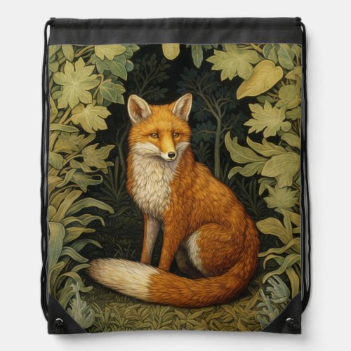 Fox in the forest Art nouveau style Drawstring Bag