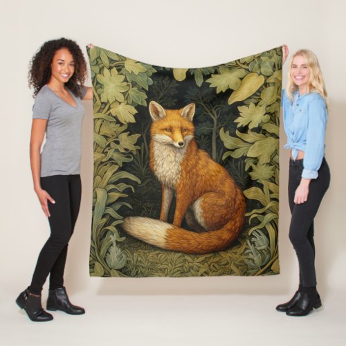 Fox in the forest Art nouveau style Fleece Blanket