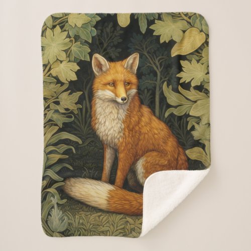 Fox in the forest Art nouveau style Sherpa Blanket