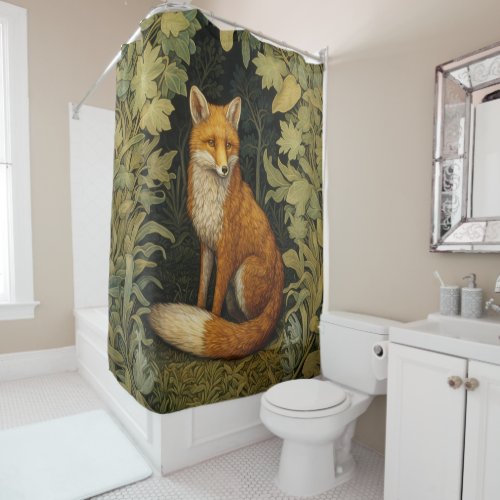 Fox in the forest Art nouveau style Shower Curtain