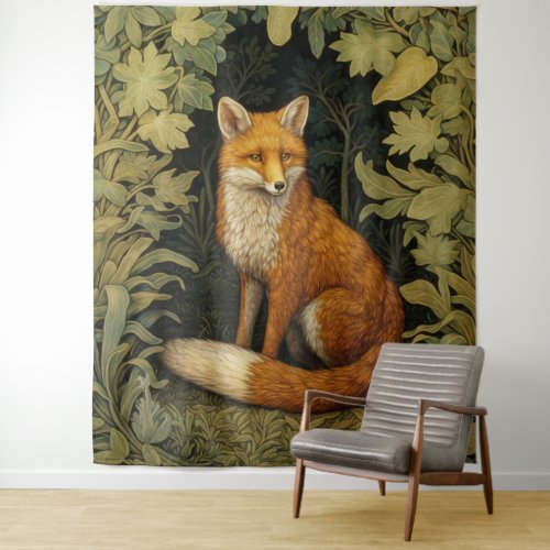 Fox in the forest Art nouveau style Tapestry