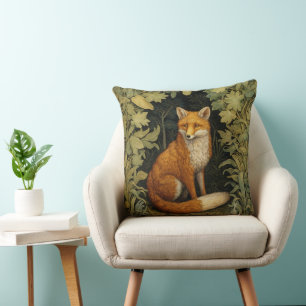 Fox in the forest, Art nouveau style Throw Pillow