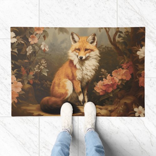 Fox in the forest moody Victorian Doormat