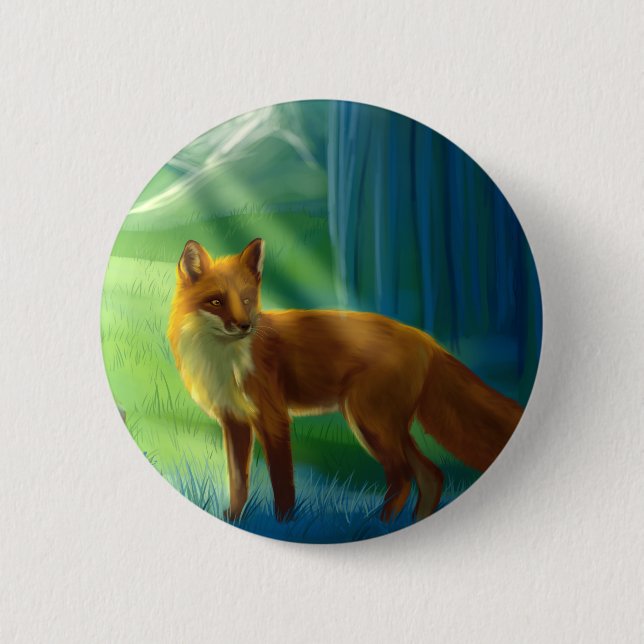 Fox in the forest pinback button (Front)